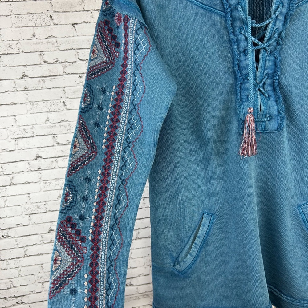 Sundance | Casual Blue Denim Bohemian Lace-Up Hoodie size PXS - Picture 3 of 5